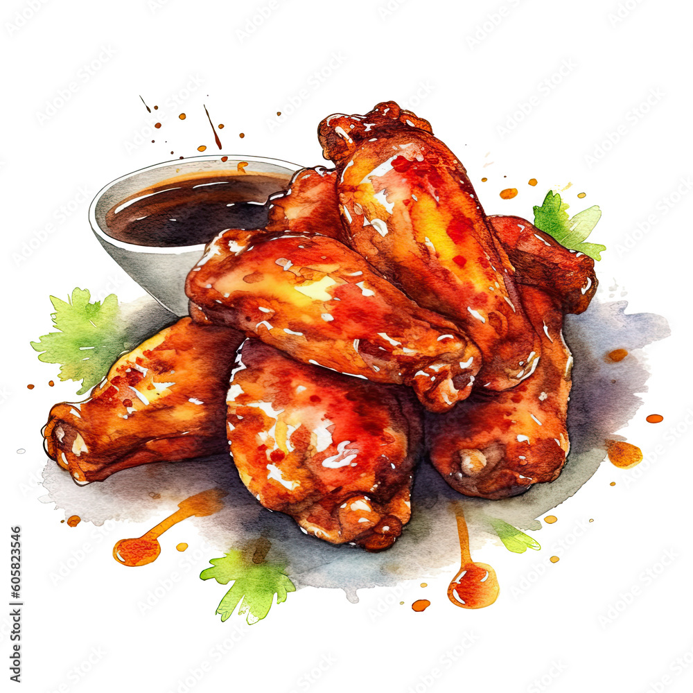 watercolor chicken fried on a transparent background. Ai generative ...