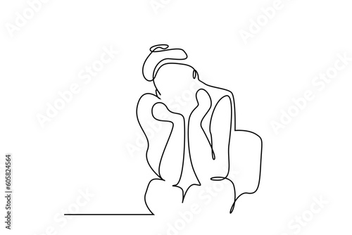 young woman sitting waiting bored business life line art