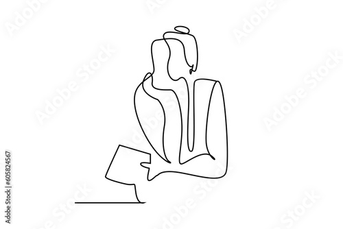 young woman sitting waiting bored business life line art