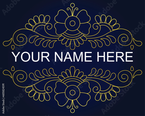 Amazing pattern name frame design in mandala doodle style coloring book illustration
