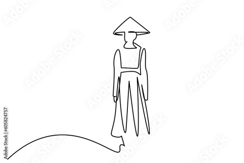 traditional cultural chinese asian peasant hat lifestyle line art