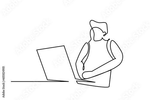 young male laptop computer watch erotic video porn line art