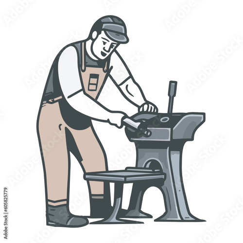 Skilled craftsmen working repairing machinery