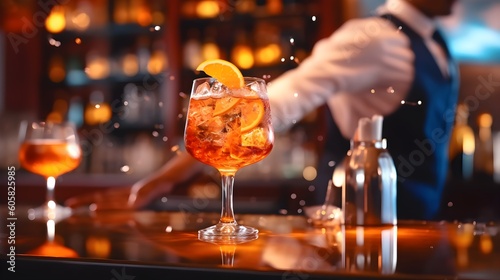 aperol spritz summer drink in glass with tropical background and splash