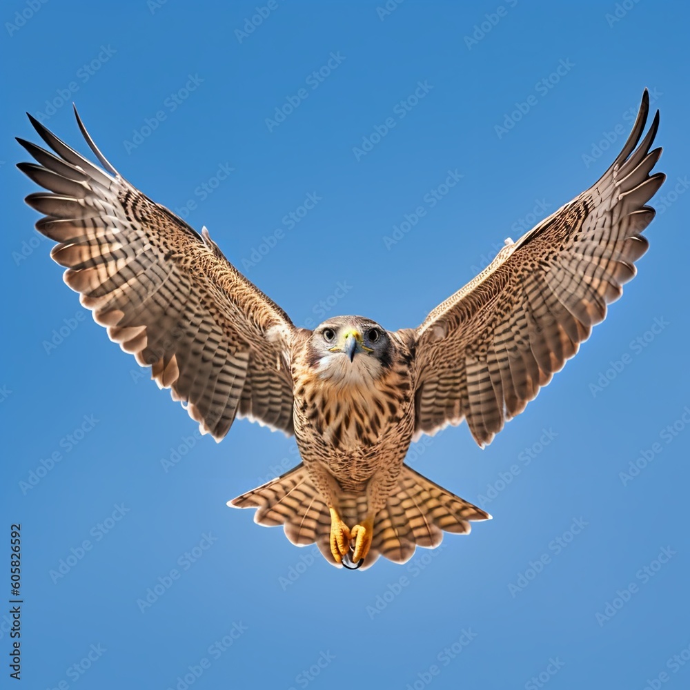 Fototapeta premium Majestic Flight: Saker Falcon Soaring through the Clear Sky