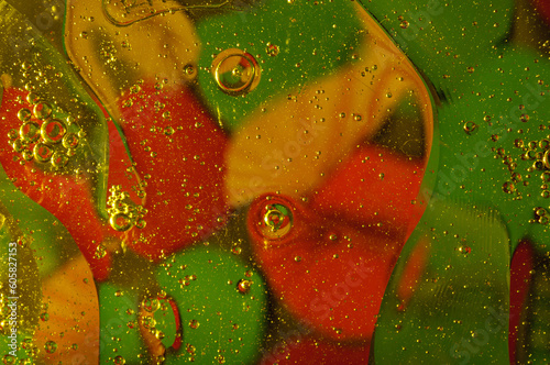 Abstract photography. Color spots are red, blue, yellow, green, black, white, silvery. Drops, objects on the surface. Photos for the background, for design, for interior design.