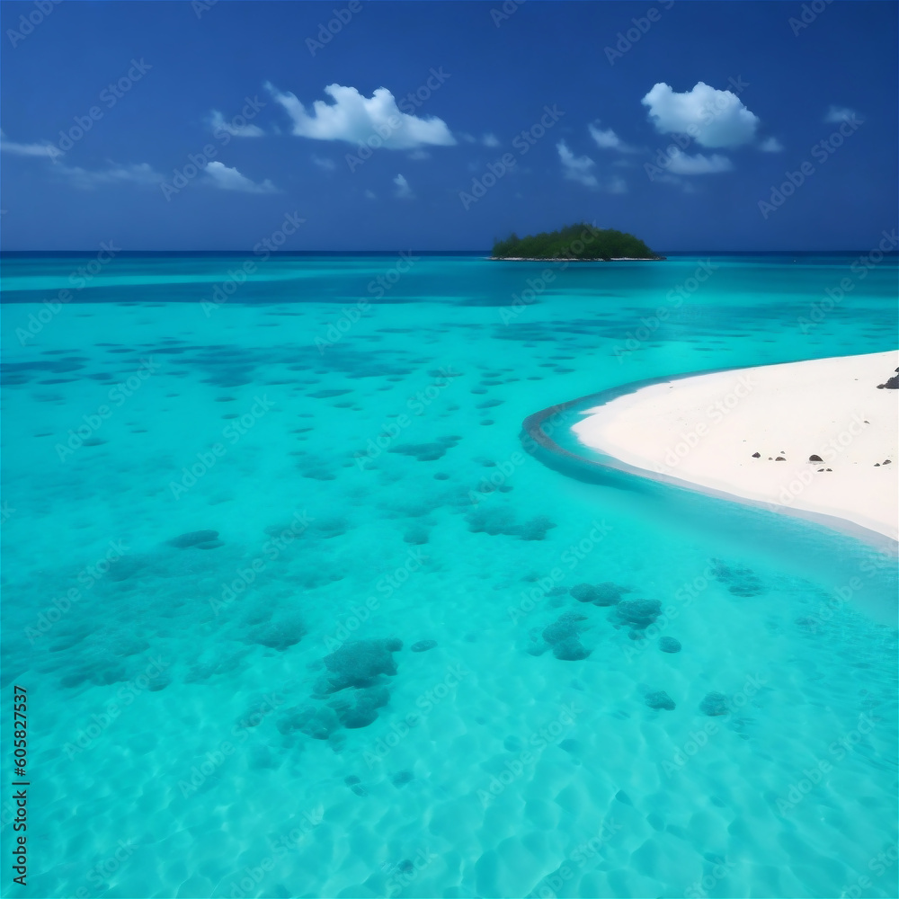 Naklejka premium 夏の青空と海とビーチ Generative AI