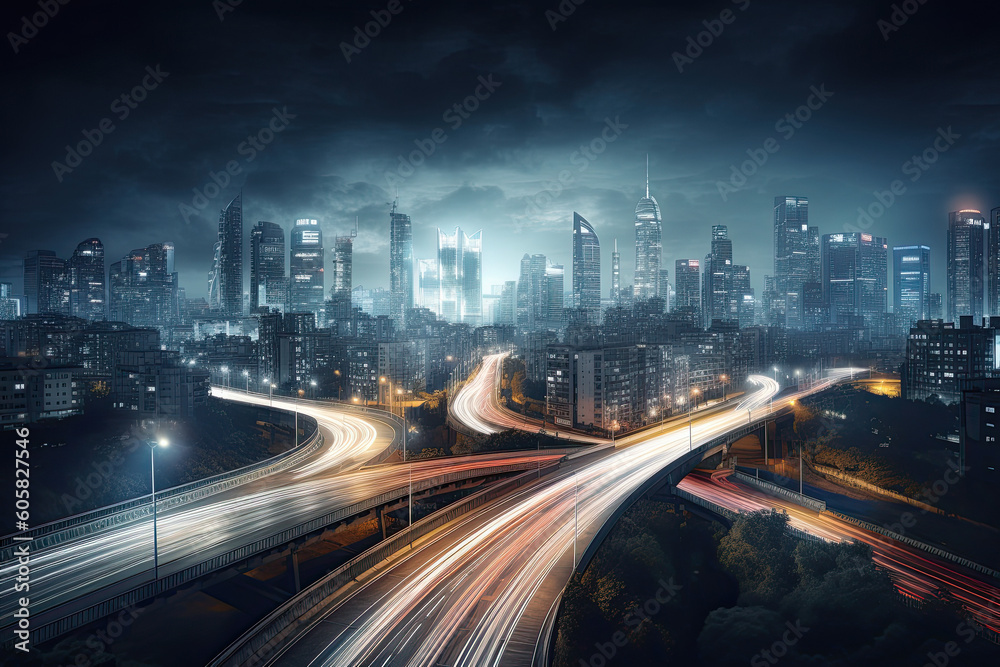 urban landscape with captivating cityscape background, a bustling city skyline, illuminated with city lights, capturing the vibrancy and energy of urban life