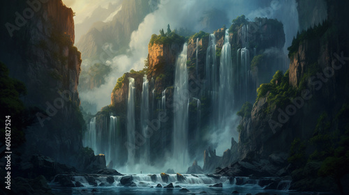 A majestic waterfall illustration