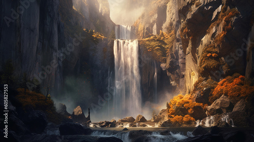 A majestic waterfall illustration © Absent Satu
