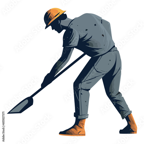 Construction worker holding shovel silhouette
