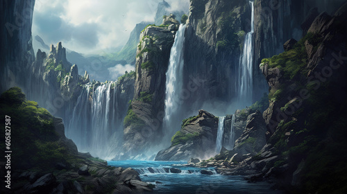 A majestic waterfall illustration