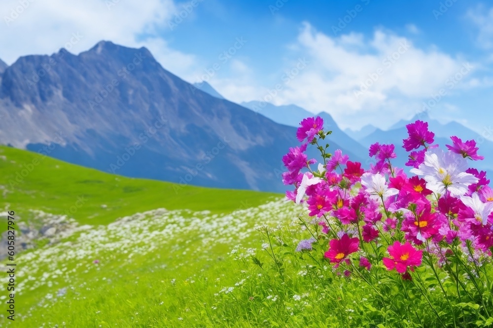 Fototapeta premium flowers in the mountains , ai generative image 