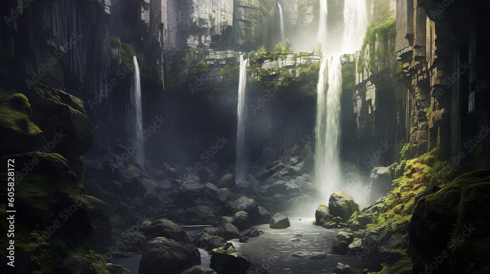 A majestic waterfall illustration