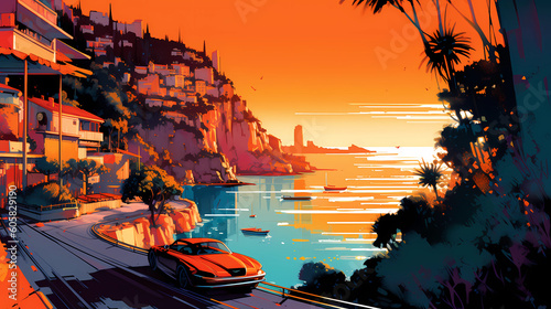 Illustration of beautiful view of Monte Carlo, Monaco
