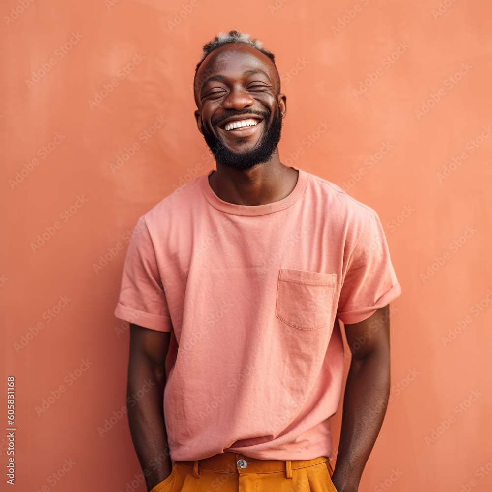 Happy African homosexual man posing and smiling in front of camera. Ai generative