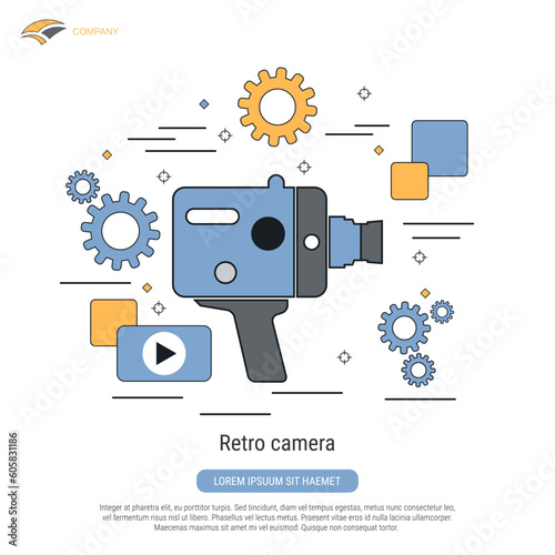 Retro camera flat contour style vector concept illustration