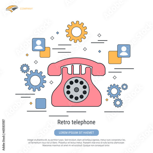 Retro telephone flat contour style vector illustration
