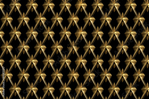 wallpaper for seamless golden diamond harlequin checker pattern vintage abstract gold plated relief sculpture on black background modern elegant metallic luxury backdrop maximalist gilde generative ai photo