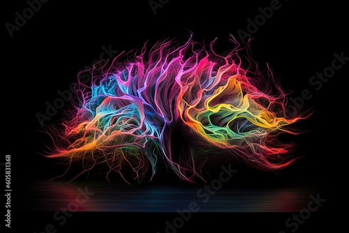 Neural Symphony. Abstract design depicting the brain as a fascinating symphony of light and color and neural activity. AI