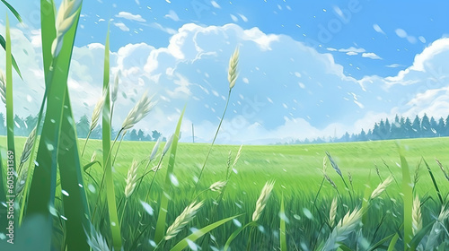 Landscape scene with anime style background