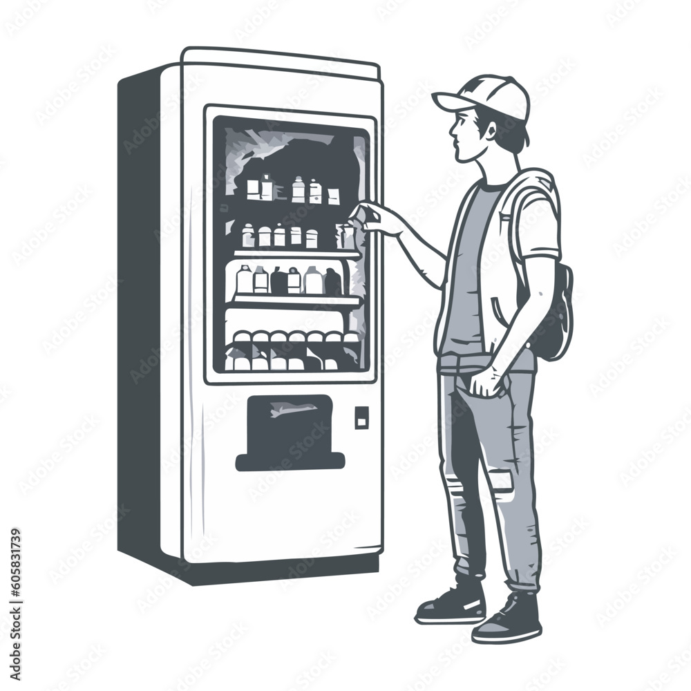 One thirsty man pushing button for cold soda dispencer One thirsty man pushing button for cold soda dispencer