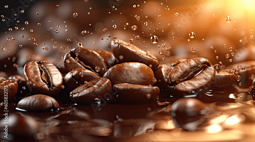 Coffee beans background. Close-up of brown coffee beans banner. Close-up background of coffee beans
