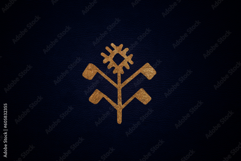 Authentic Kalevala golden fllower ornament on a deep blue colored eco leather, background, animal friendly, karelia, nordic, finland, north, north-west russia, nordic flower, folklor Authentic Kalevala golden fllower ornament on a deep blue colored eco leather, background, animal friendly, karelia, nordic, finland, north, north-west russia, nordic flower, folklor