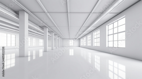 3d rendering interior white and clean empty room or factory Generative AI