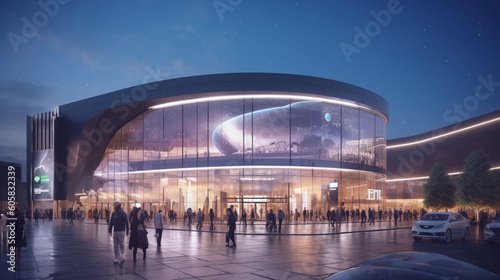 3d render exterior mall at night, exterior visualization, 3D illustration Generative AI