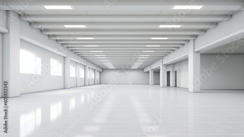 3d rendering interior white and clean empty room or factory Generative AI