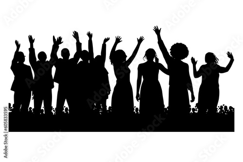 Silhouette of group of people raise hand illustration vector