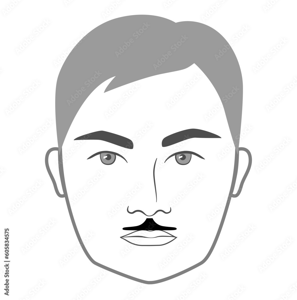 Lampshade mustache Beard style men face illustration Facial hair. Vector grey black portrait male Fashion template flat barber collection set. Stylish hairstyle isolated outline on white background.