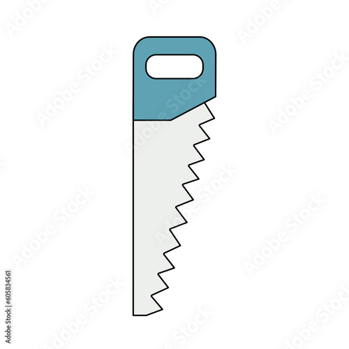 Wood hand saw icon, carpentry tool symbol, doodle style vector