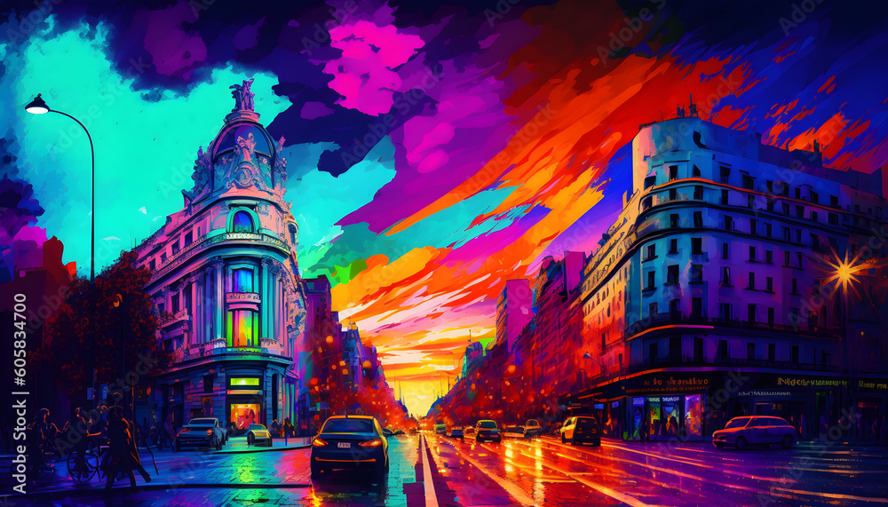 Obraz premium A colorful European city, created with Generative AI technology 