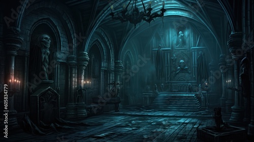 Dark and eerie scene depicting an underworld realm  where ethereal spirits  wicked creatures  and mysterious specters dwell. Use shadowy lighting and haunting colors to evoke a sense of foreboding