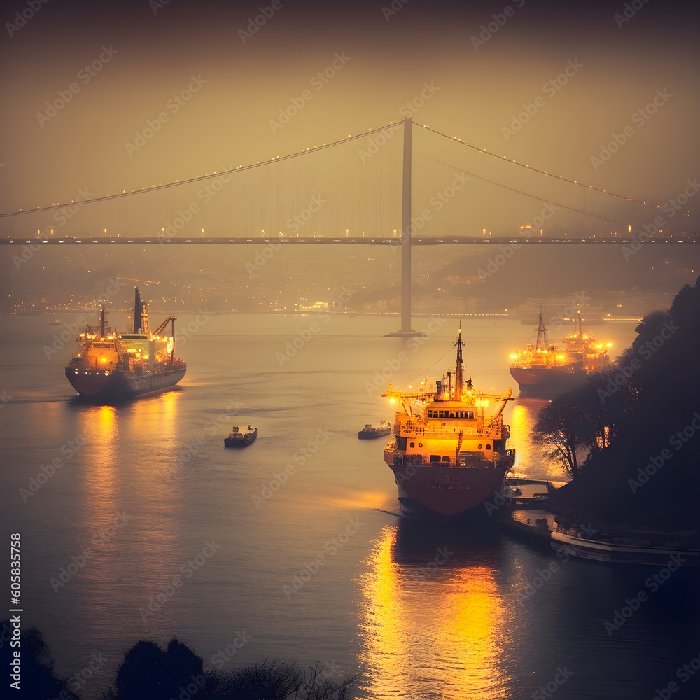 Fototapeta premium cargo ship at sunset