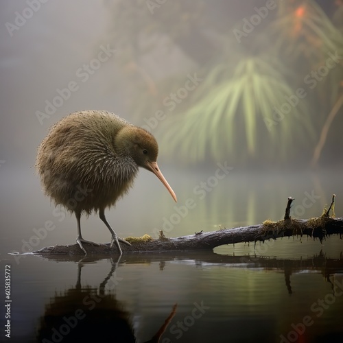 Enchanting Okarito Kiwi in Early Morning Mist photo