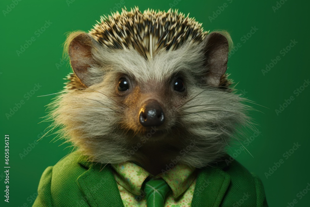 Anthropomorphic Hedgehog dressed in a suit like a businessman. Business Concept. AI generated, human enhanced - obrazy, fototapety, plakaty 