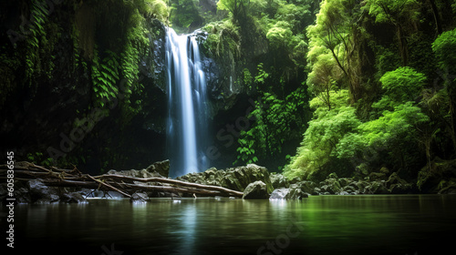 Nature s Serenade  Enchanting Waterfall Landscape with the Melodic Rhythm of a Running River