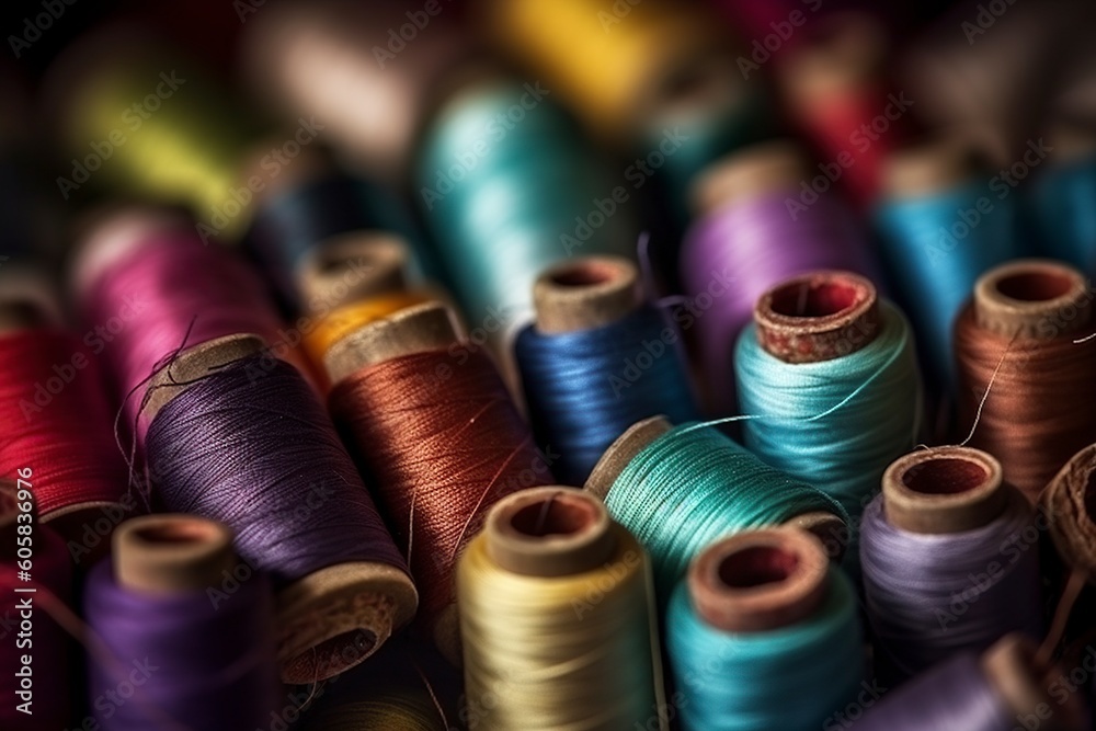 illustration, spools of sewing threads, generative ai. illustration, spools of sewing threads, generative ai.