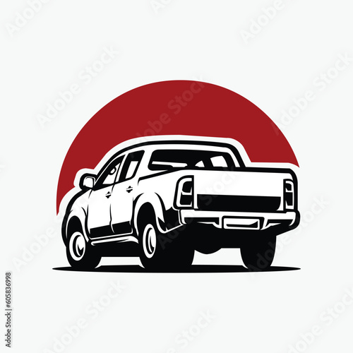 Double cabin truck car vector silhouette isolated in white background