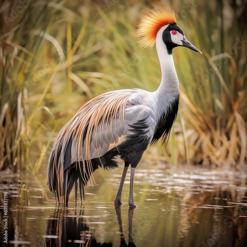  Serene Grey Crowned Crane in Wetland Oasis © Emojibb.Family