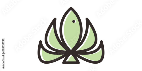 logo design combination fish and cannabis minimalist line vector illustration