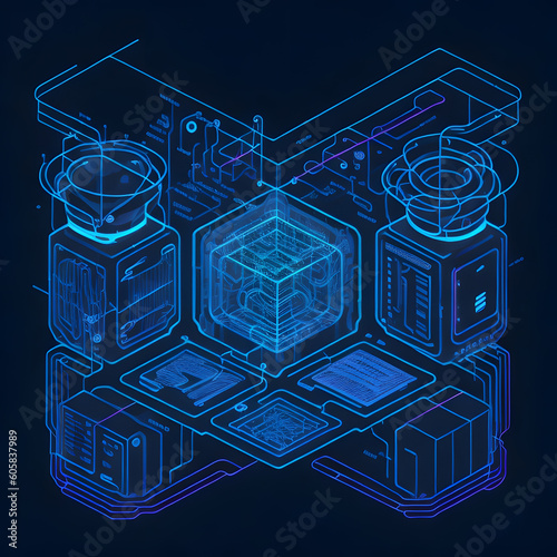 A futuristic holographic display showcasing a network photo