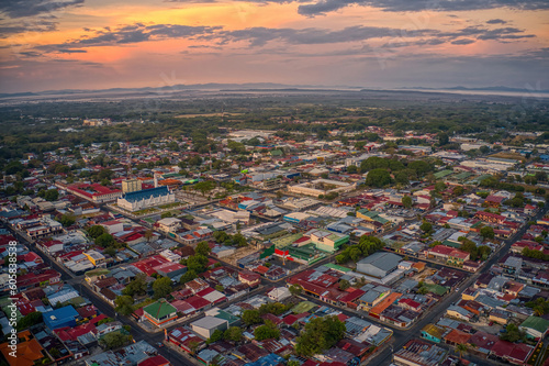 Aerial View of Liberia, Costa Rica at Dusk or Dawn.
