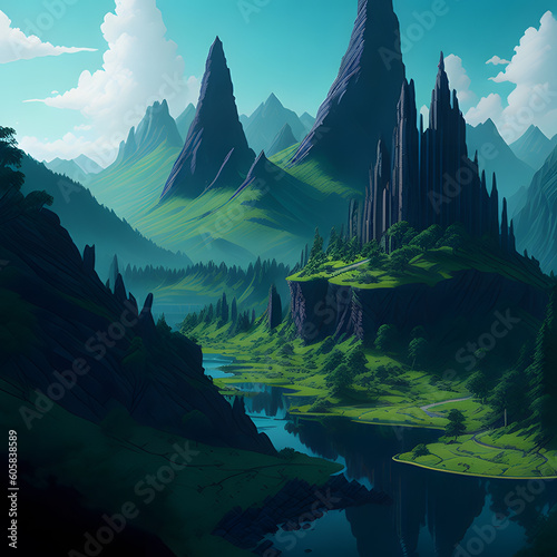 An artistic rendering of a majestic natural landscape with a modern twist photo