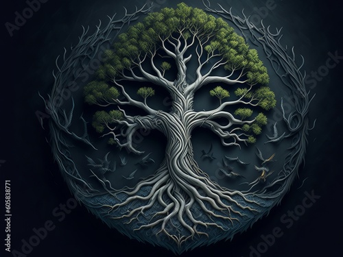 Yggdrasil from norse mythology known for being the tree of life. Generative AI
 photo
