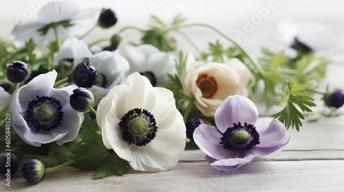 illustration, bouquet of anemones, generative ai.