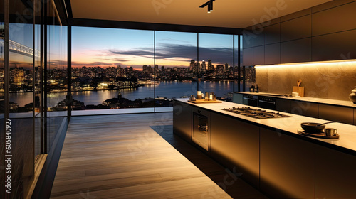 Sydney Luxury Penthouse Kitchen at dusk © Jayson Hawley